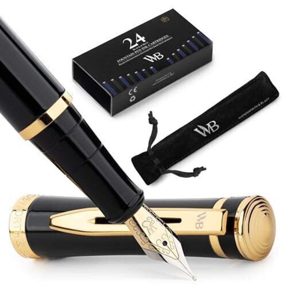 9971 Fountain Pen Set, 18K Gilded Medium Nib, Includes 24 Pack Ink